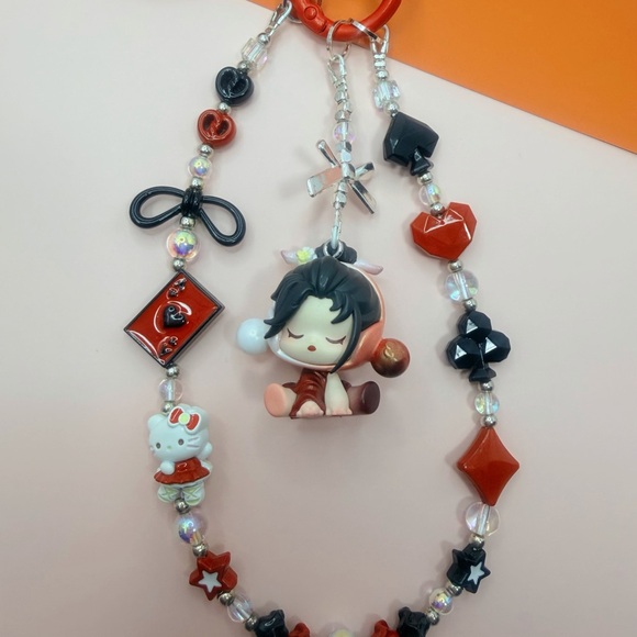 Handmade Authentic skull panda Beijing Limited PopBean bag charm/keychain - Picture 2 of 5